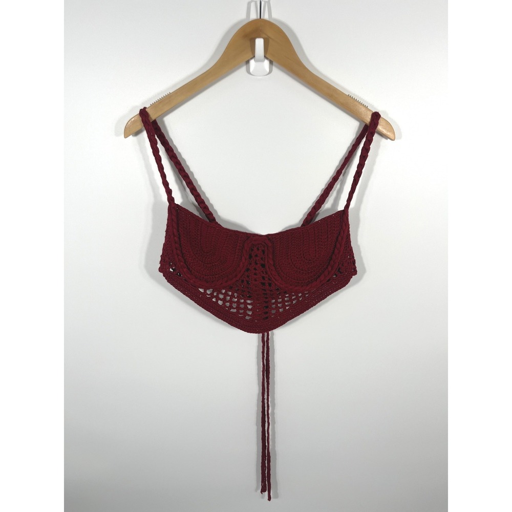 Womens Babydoll Crochet Crop Top L Red Boho Chic Western Rodeo Festival Concert